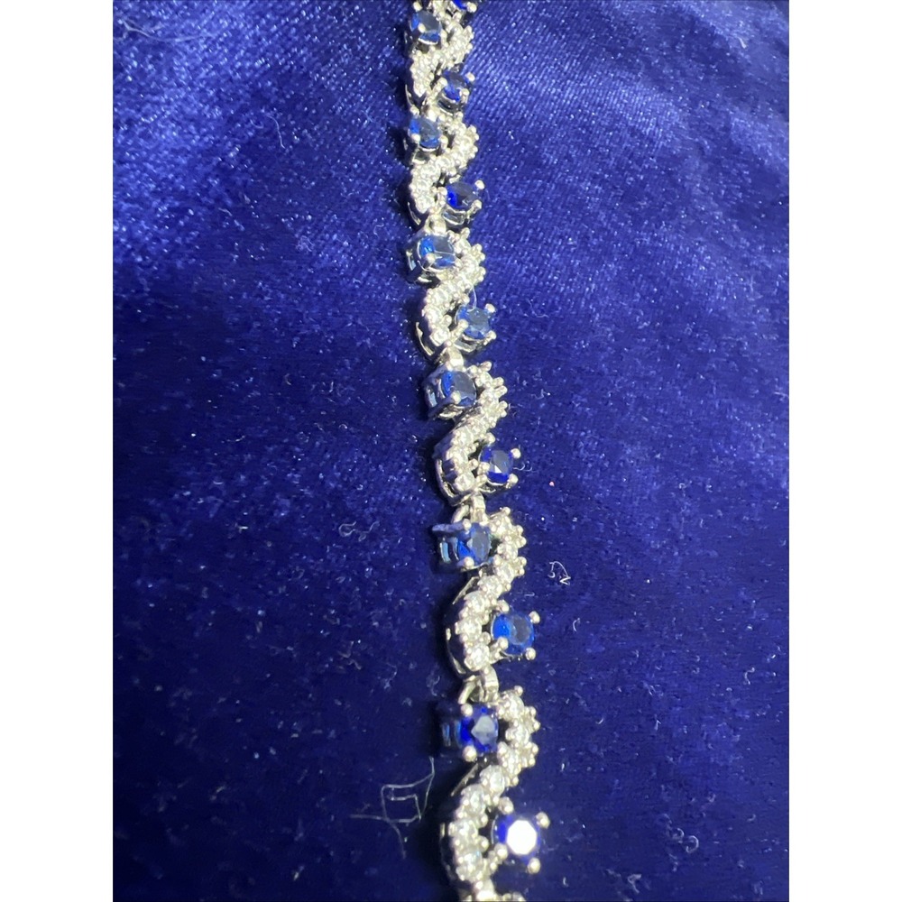 Tennis‎ Bracelet Blue Clear Crystal Cubic Zirconia Silver Tone 6.5" - Picture 7 of 12
